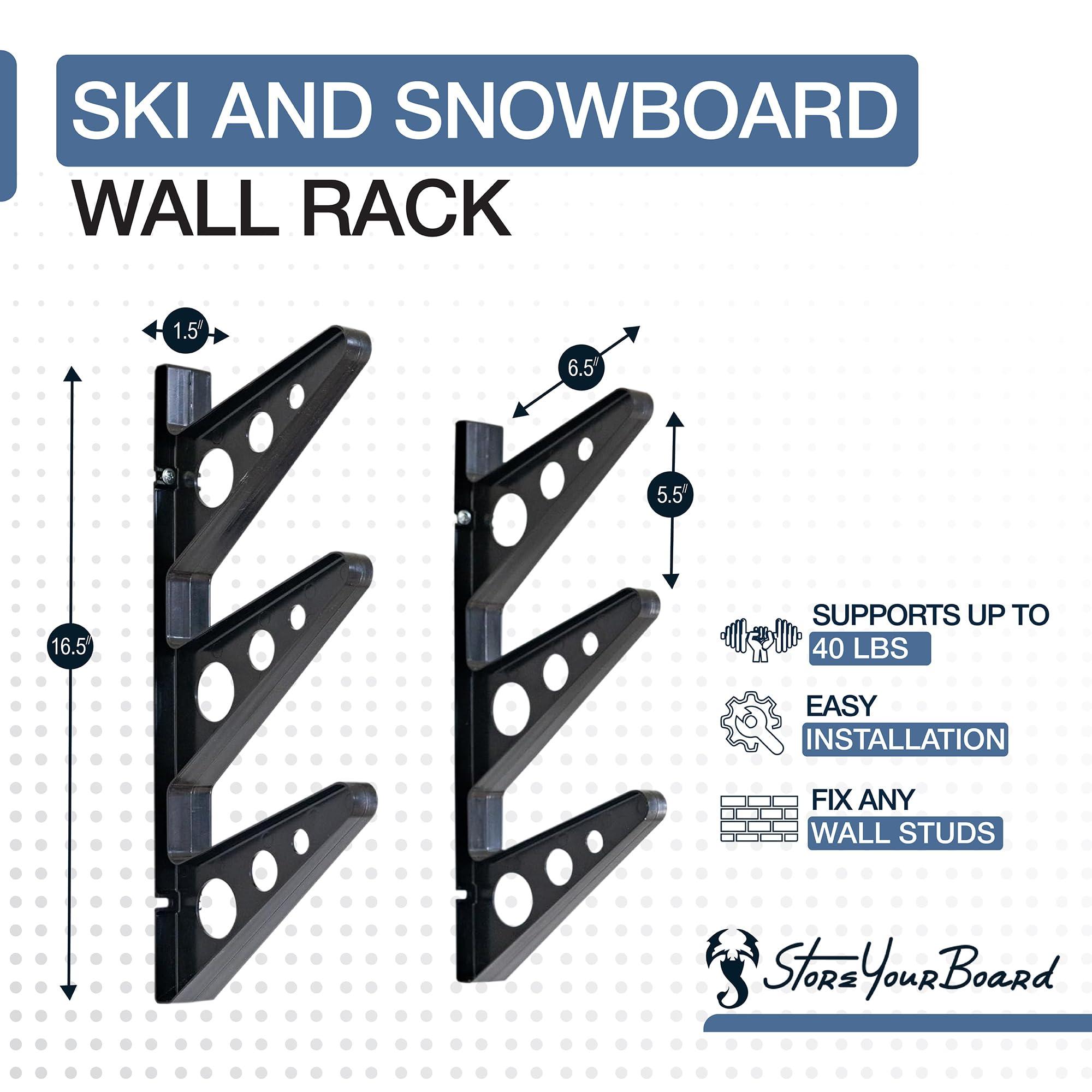 StoreYourBoard StoreYourBoard Ski Storage Multi Rack, Horizontal Wall Mount, Skis and Poles Holder