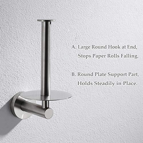 Aomasi Vertical Toilet Paper Holder, Aomasi SUS304 Stainless Steel Toilet Tissue Roll Hanger with Round Plate, Bathroom TP Roll Organizer, Wall Mounted, Brushed Nickel