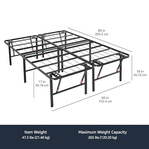 Amazon Basics Amazon Basics Bed Frame with Storage, Foldable Metal Platform, Sturdy Steel, No Box Spring Needed, 18 Inches High, Tool-Free Setup, Queen Size, Black