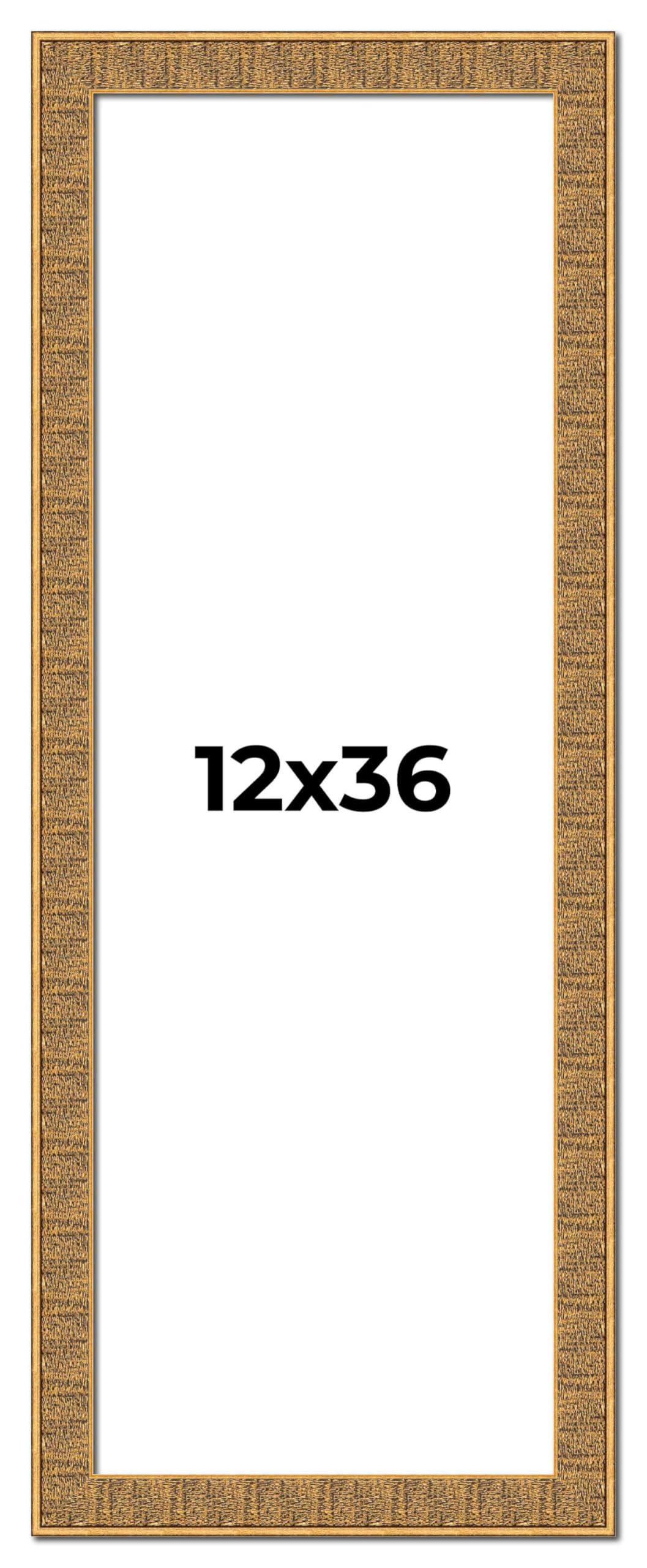 Poster Palooza Poster Palooza 12x36 Frame Black and Gold Distressed Solid Wood Picture Frame | 1.625 Inch Moulding Width | with UV Acrylic Plexiglass, Foam Board Backing & Hanging Hardware Included