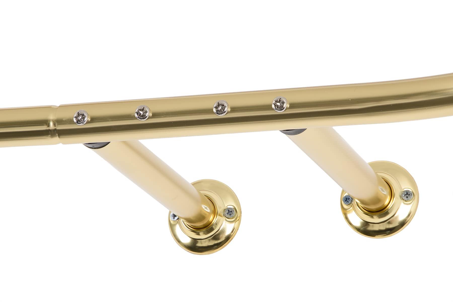 Utopia Alley Utopia Alley Rustproof Aluminum Hoop Shower Rod With Ceiling Support for Clawfoot Tub, 45.7 Inch Size by 22 Inch, Gold + White Shower Curtain 180x70inch