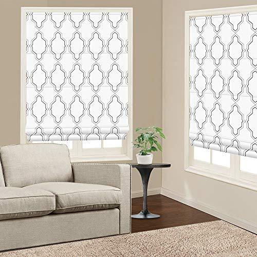 WindowLady Roman Shades Window Blinds, White Premium Blackout Window Roman Shades, Custom Washable Fabric Geometric Roman Shades for Windows, Doors, French Doors, Kitchen Windows