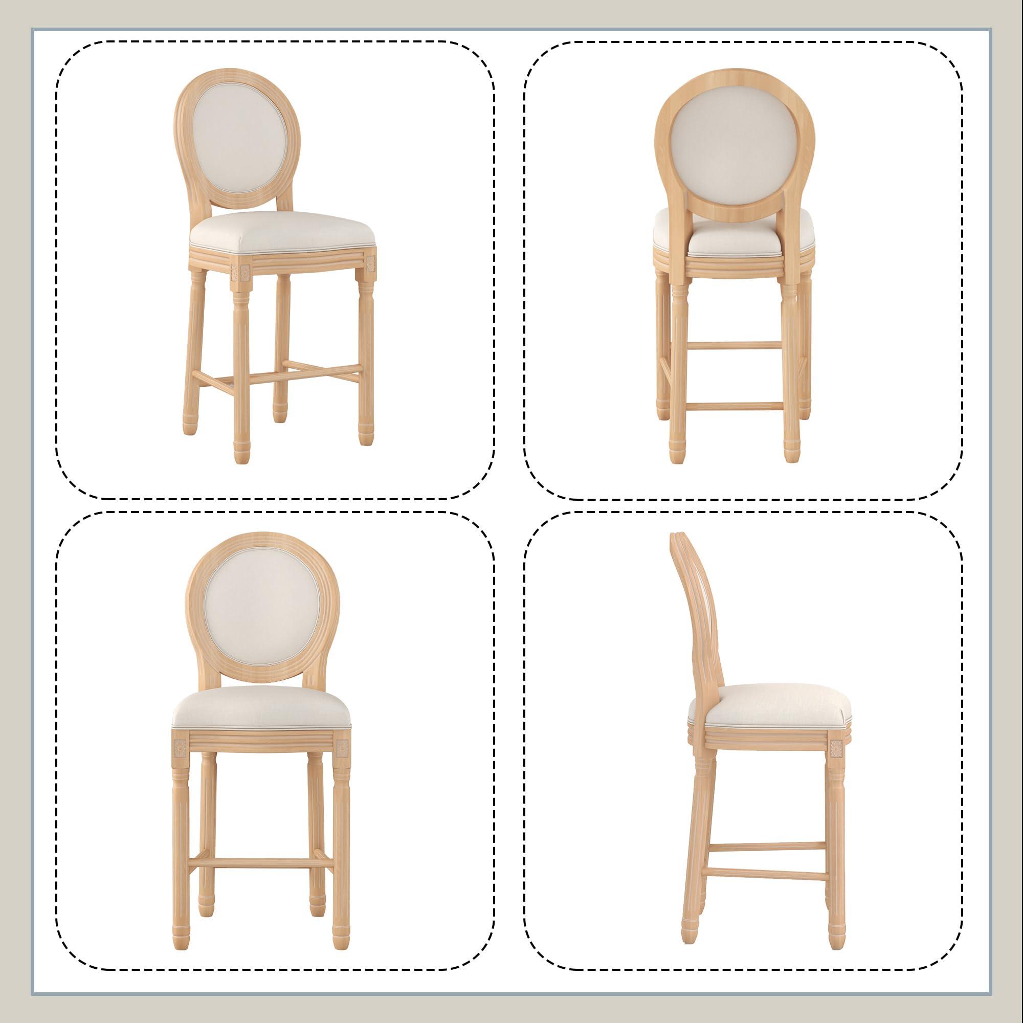 Fashionom Fashionom Barstools Set of 4, Upholstered French Country Bar Stools with Linen Fabric Back, 27 inch Seat Height Counter Chairs with Solid Wood Frame, for Kithcen Dining Room Farmhouse, Beige