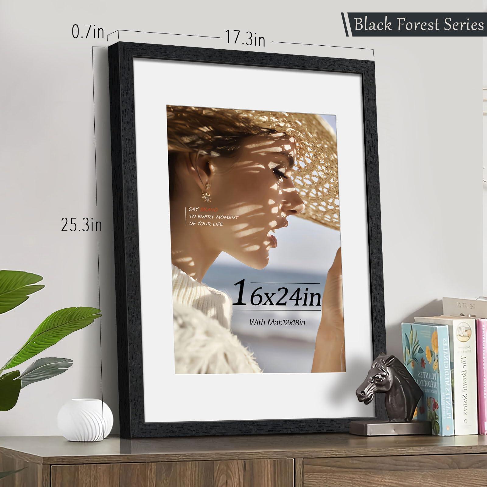 VCK VCK 16x24 Poster Frame Black 2 Pack - with Mat 12x18, Textured Exclusive Solid Wood Picture Frame, Wall Mounting Hanging