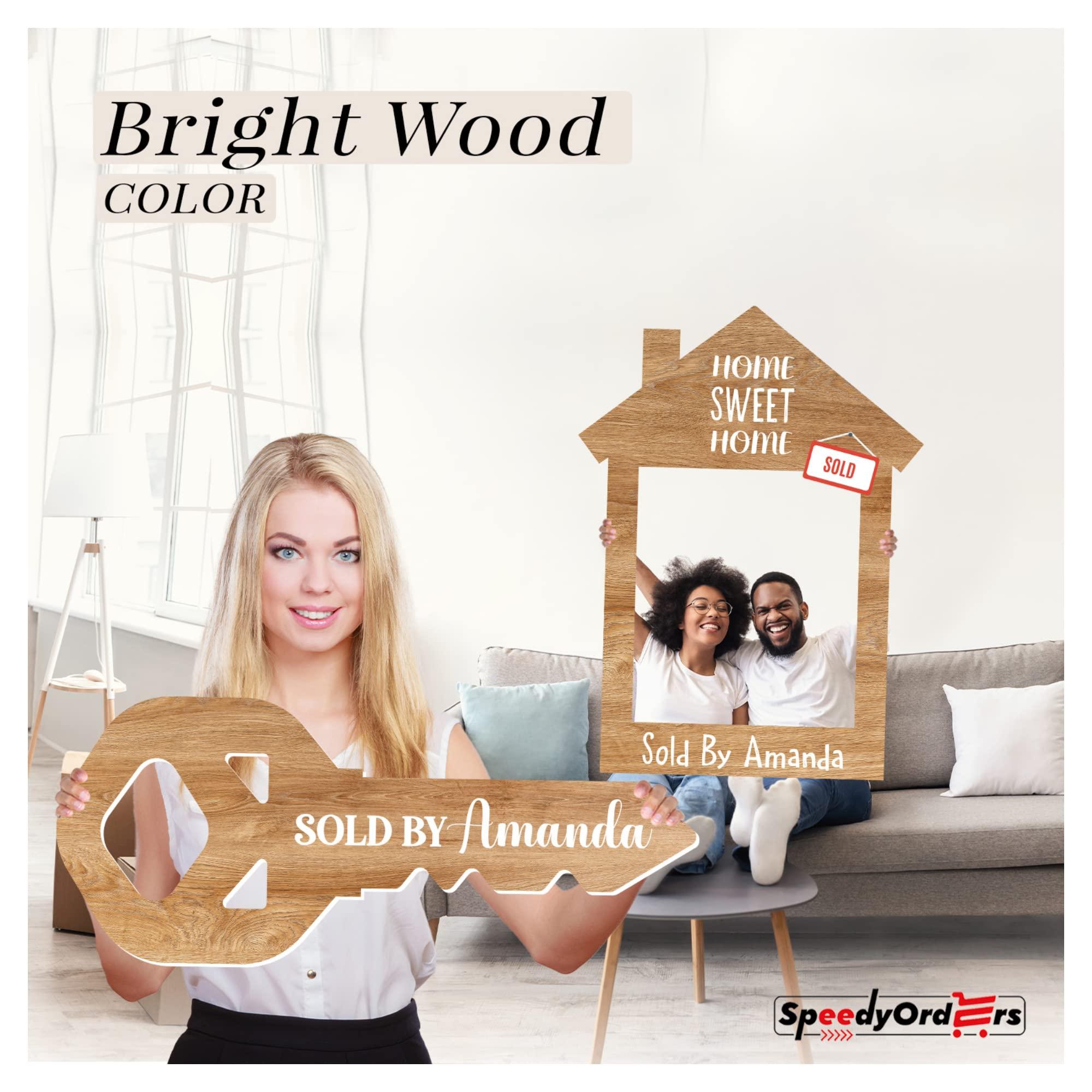 SPEEDYORDERS House Key Photo Prop Signs Real Estate Sign Home Owner Gift Realtor Custom Key Prop Home Decor Realtor Gifts Custom Sign Sold Sign Real Estate Gifts For Realtors - Bundle Bright Wood Key Size M