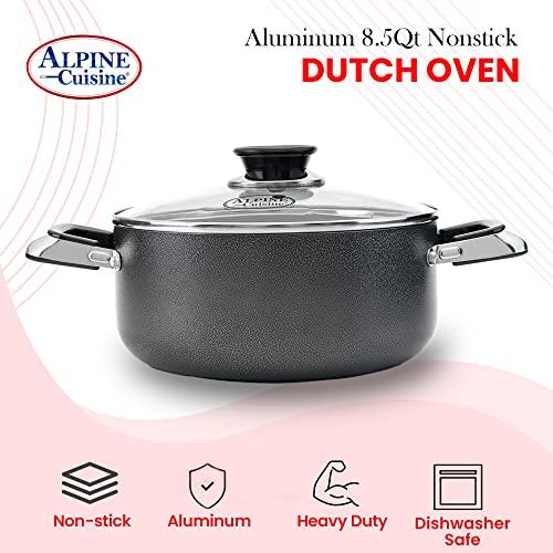 Alpine Cuisine Alpine Cuisine 8.5 Quart Non-stick Stock Pot with Tempered Glass Lid and Carrying Handles, Multi-Purpose Cookware Aluminum Dutch Oven for Braising, Boiling, Stewing