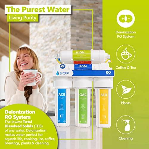 EXPRESS WATER Express Water Reverse Osmosis Deionization Water Filtration System 6 Stage RO Water Filter with Faucet and Tank Under Sink Water Filter with Deionization Water Filter 100 GPD