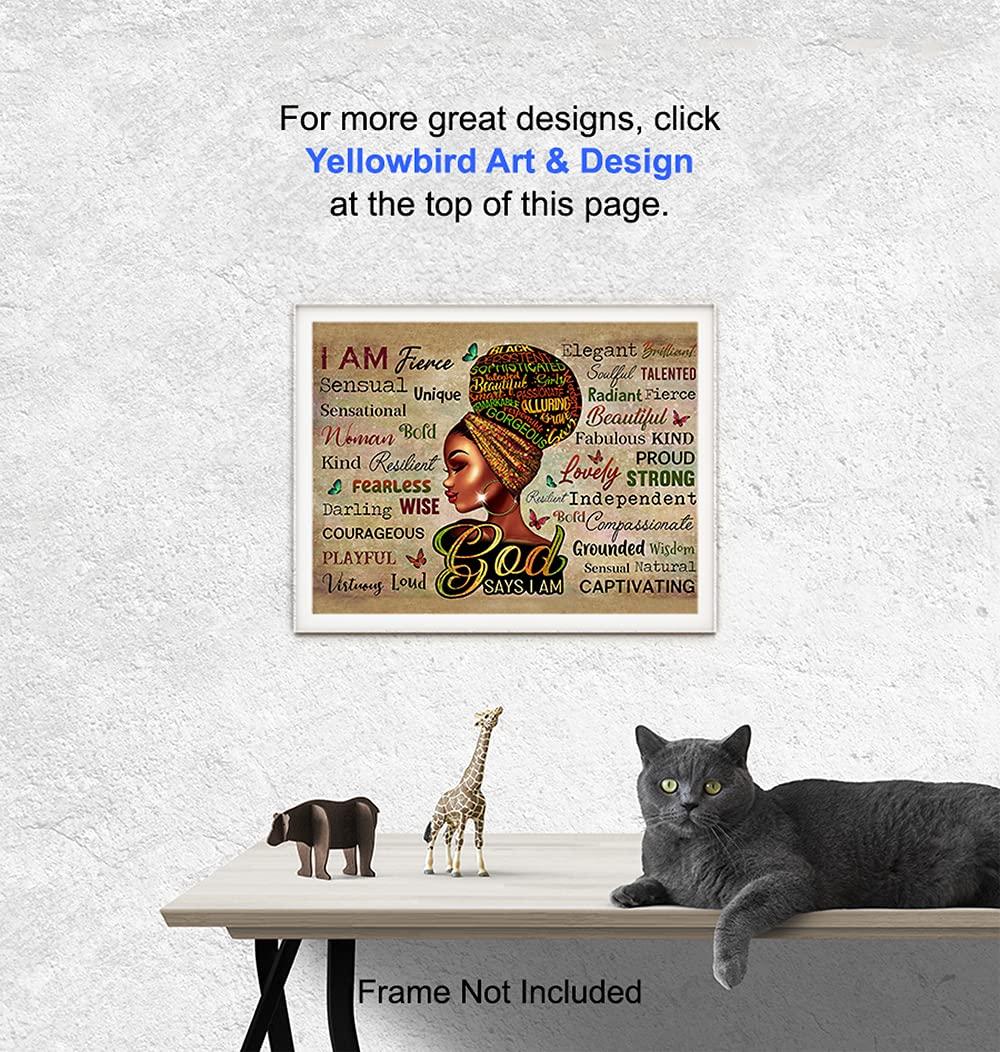 YELLOWBIRD ART & DESIGN African American Women Positive Affirmations - Black Wall Art - Religious Christian Gifts for African American Girls - Inspirational Spiritual Positive Quotes Sayings Poster Picture - God Says You Are