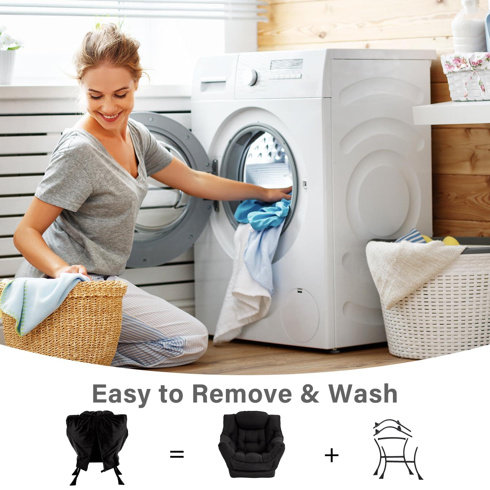 Furlide Furlide Lazy Chair with Ottoman, Modern Chair with Folding Footrest, Lounge Accent Chair, Comfortable Reading Chair (Black)