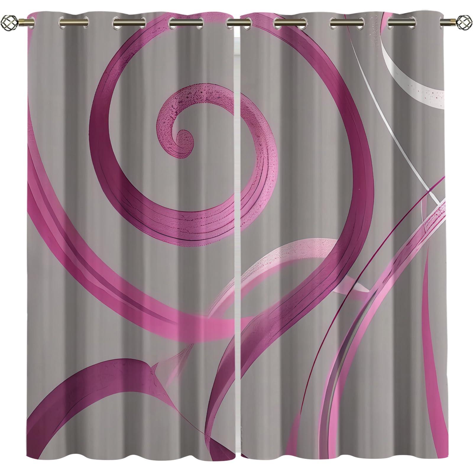 MPUTIE Modern Simple Art Grommet Window Curtains, Gray Magenta Irregular Stripes Blackout Curtains, Thick Polyester Thermal Insulated Drapes for Family Living Room Bedroom Office - 2x31.5x63Inch