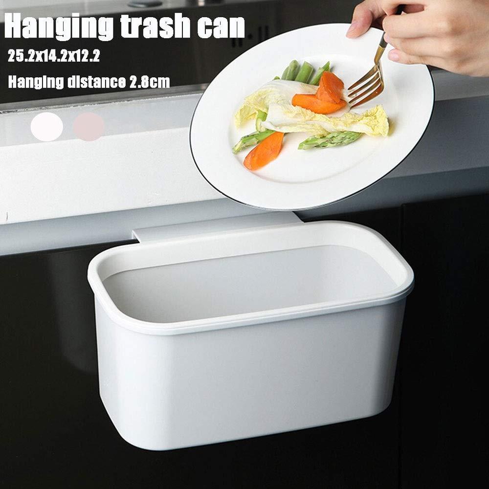 Suuim Garbage Bin Trash Can, Square Garbage Bag Holder Trash Can Kitchen Garbage Bag Cupboard Door Back Hanging Drawer Storage Rack Cabinet Trash Rack (White)