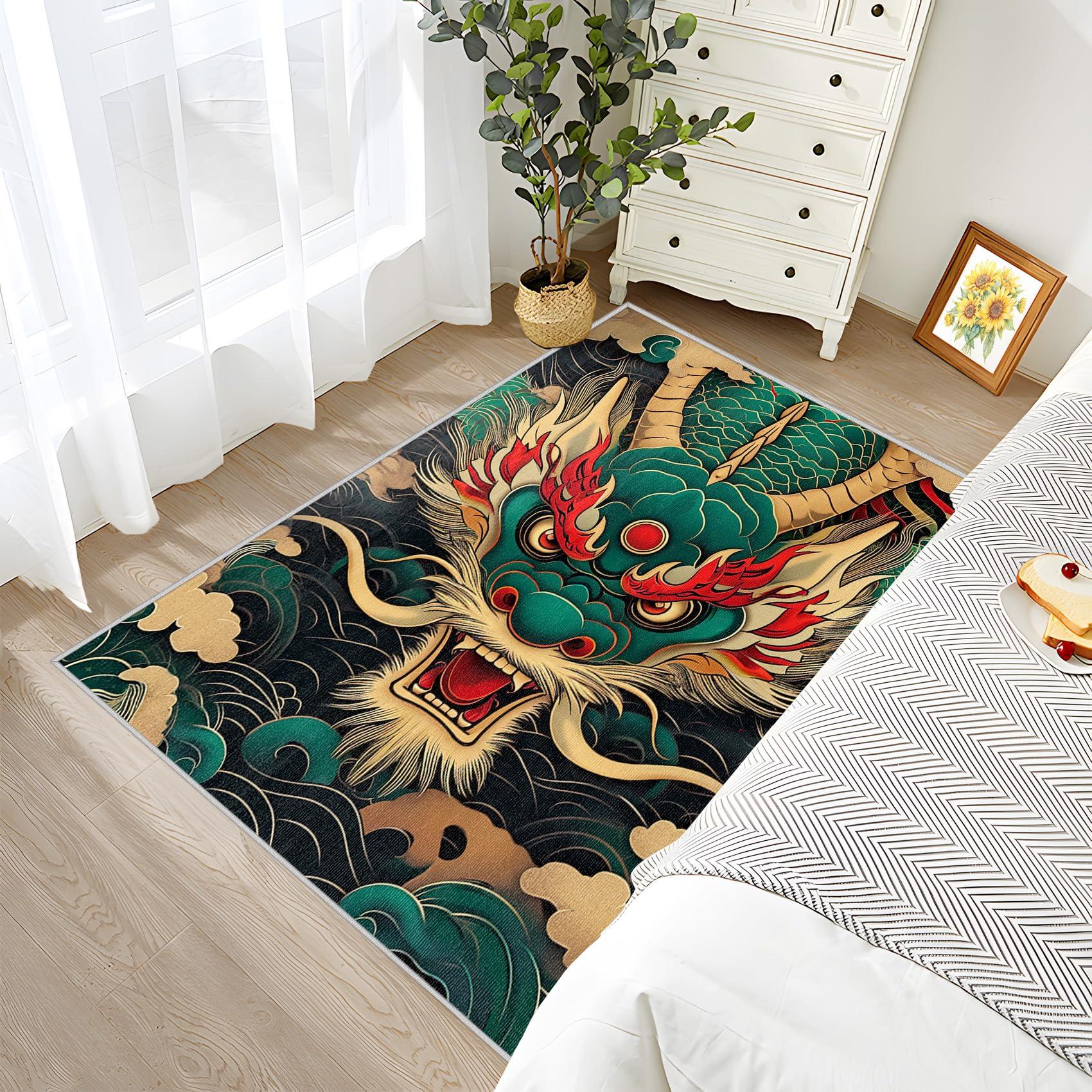 SherAvant SherAvant Chinese Dragon Decor - 6x8 Rug - Chinese Dragon Rug - Japanese Oriental Area Rug - Mythical Fantasy Animal Rugs - Asian Style Carpet - Home Decor