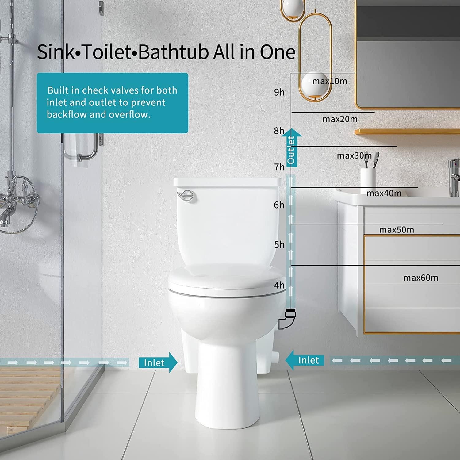SUPERFLO Macerating Toilet with Pump & AC Vent | Upflush Toilet System for Basement to Bathroom sink & Tub,Silent & High Standard,include Modern Toilet, Water Tank & 600W Macerator Toilet Pump SUPERFLO