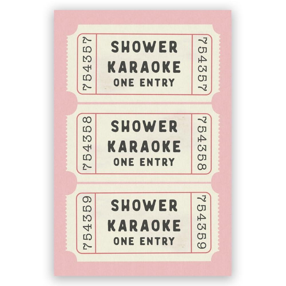 WHQethrial Funny Shower Karaoke Ticket Print Bathroom Canvas Poster for Bathroom Decor, Retro Pink Toilet Wall Art, Cute Bath Decor, Aesthetic Bathroom Art, Guest Bathroom Canvas Wall Art 8x12inch Unframed