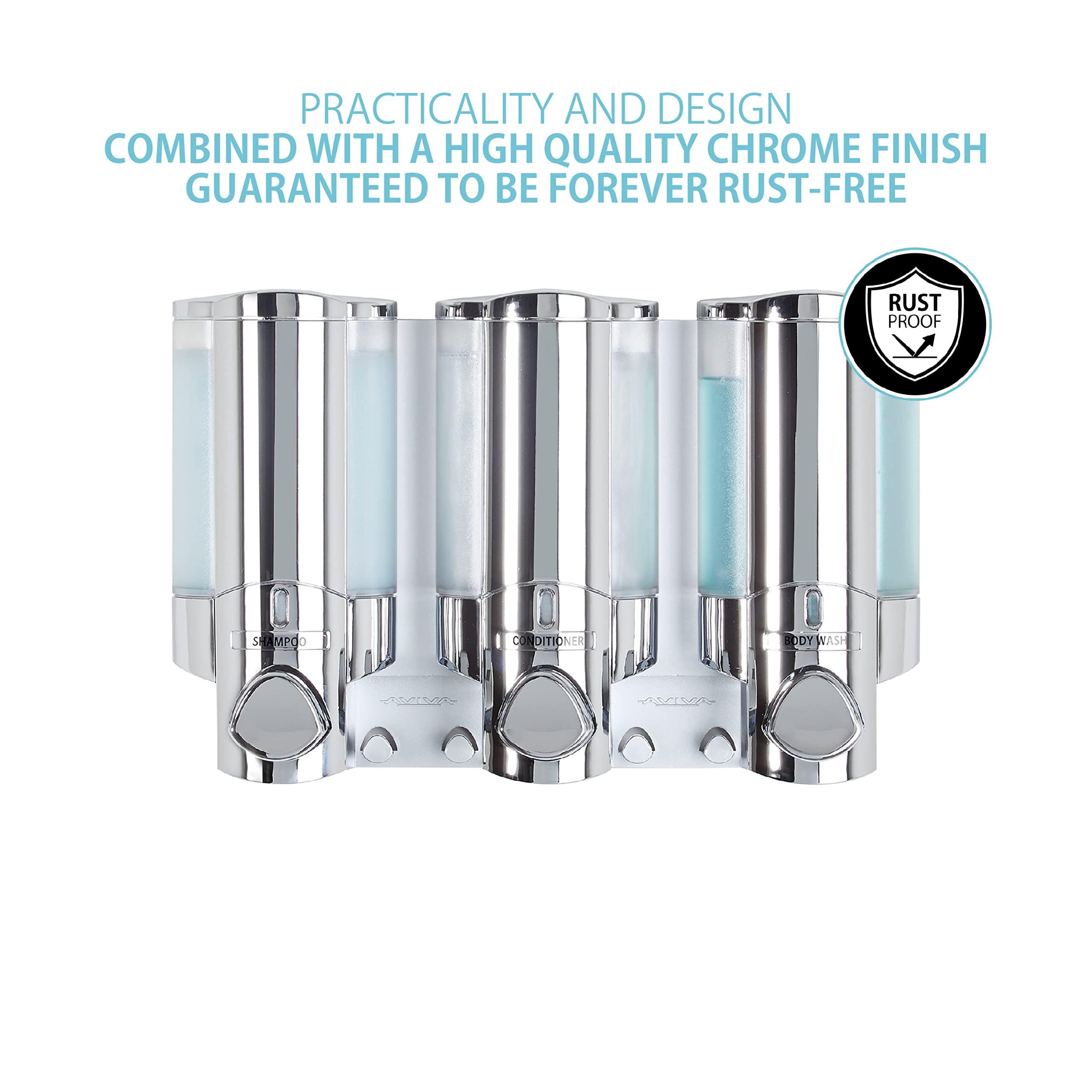 Better Living Better Living Products Aviva Shower Dispenser 3, Shampoo and Soap Dispenser, 3 x 11 fl. oz. Chrome, 11.2 x 3.5" x 7"
