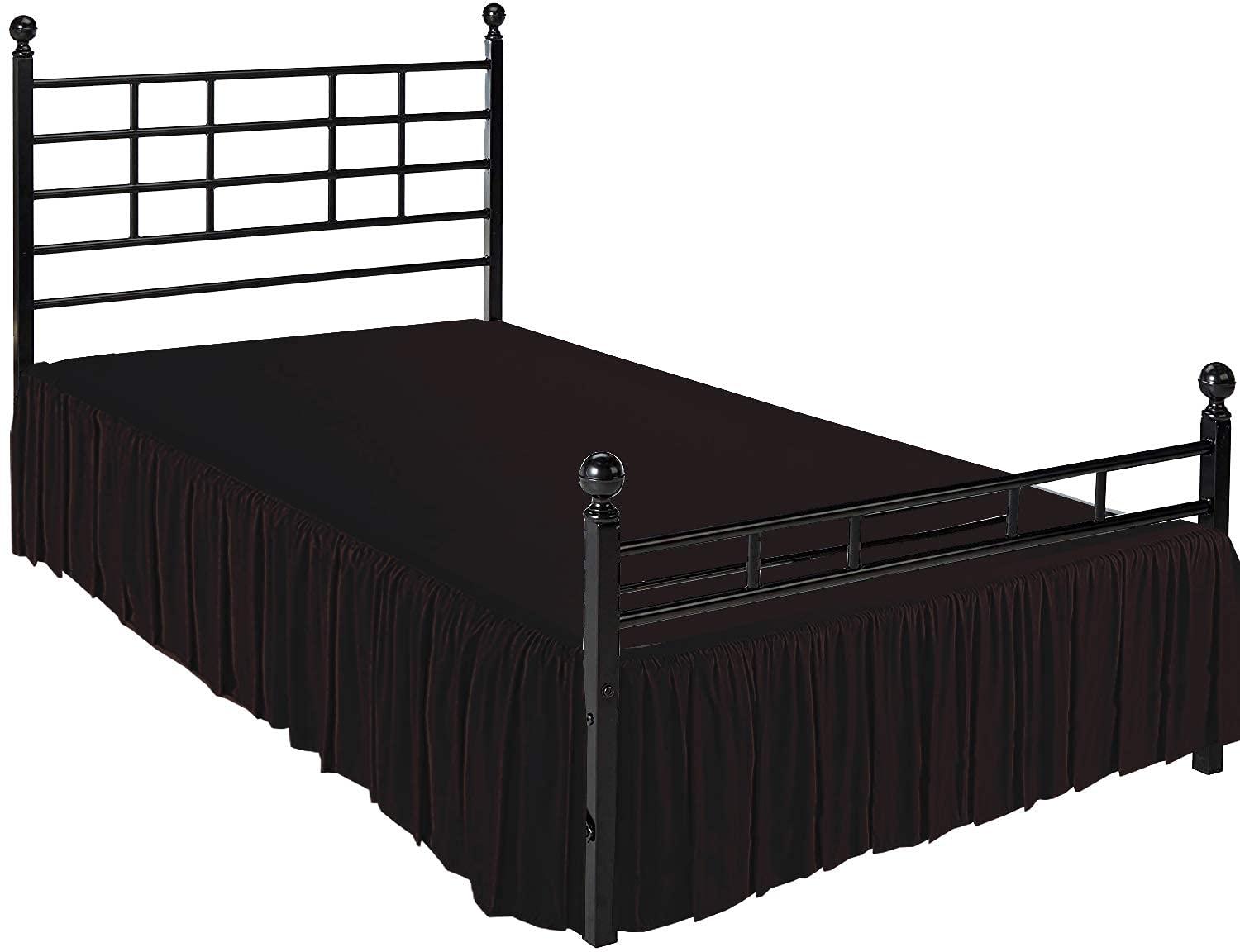 Shreem Linen Ruffled Bed Skirt Chocolate Queen Bed Skirt Hotel-Quality Ruffles for Queen Beds with 16\" Drop Queen Bedskirt with Platform 100% Microfiber Bed Skirts with Corner Split (Chocolate)