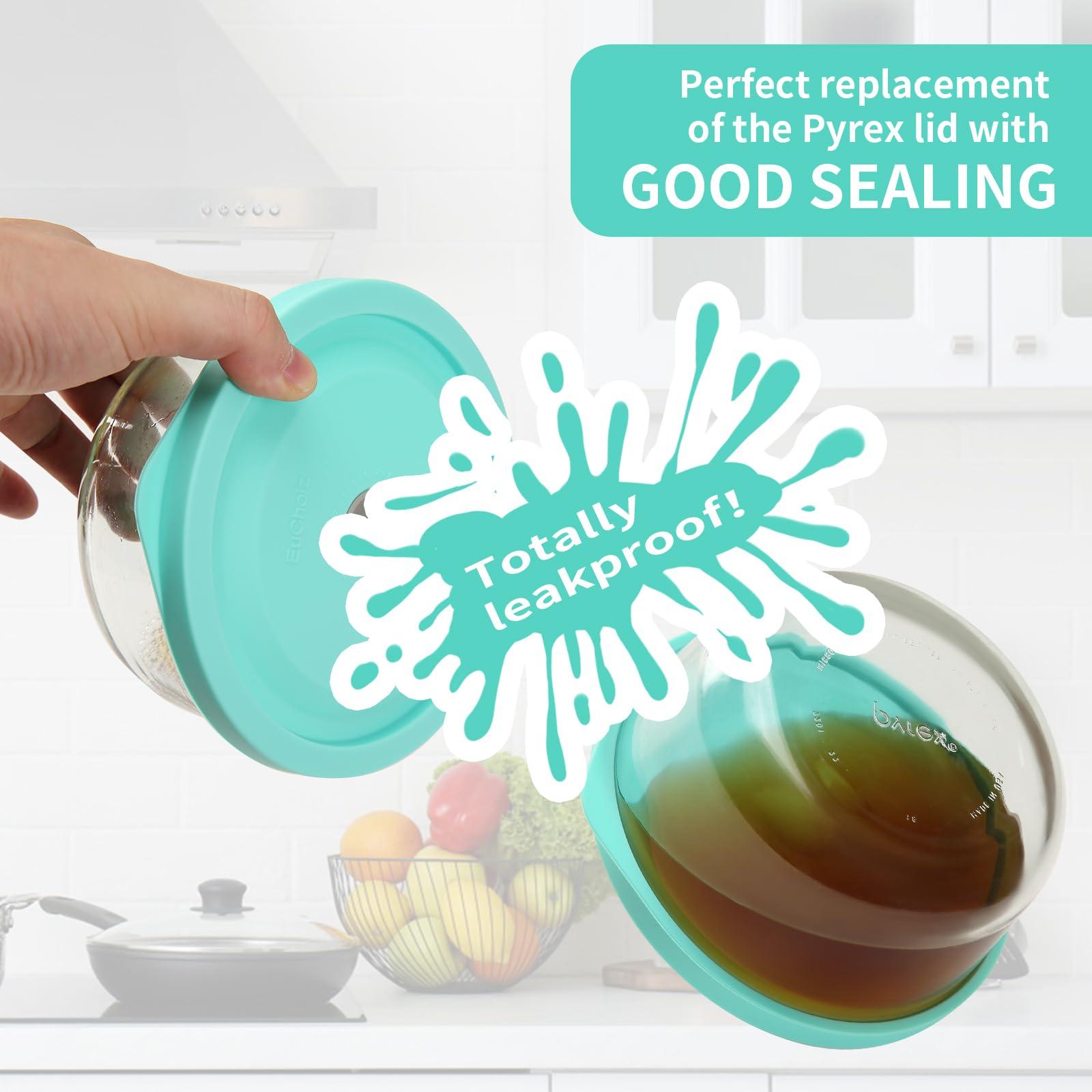 EuChoiz Replacement Lids for Pyrex 7201-PC 4 Cup, Silicone Round Storage Cover Lid for Anchor Hocking Glass Bowl 2 Pack with Date Mark Turquoise