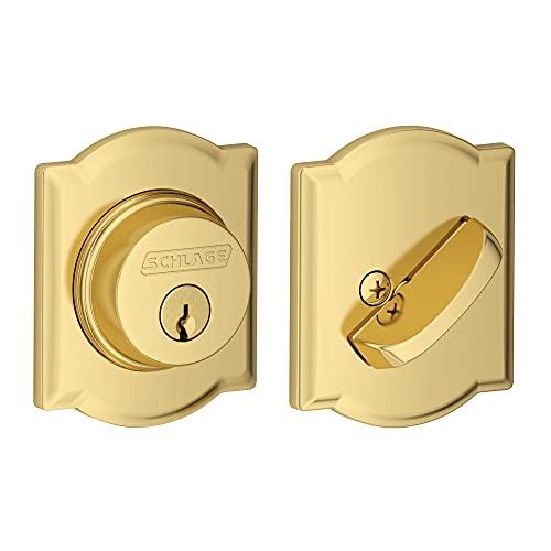 SCHLAGE Schlage B60 N CAM 605 Deadbolt with Camelot Trim, Keyed 1 Side, Highest Residential Security, Bright Brass