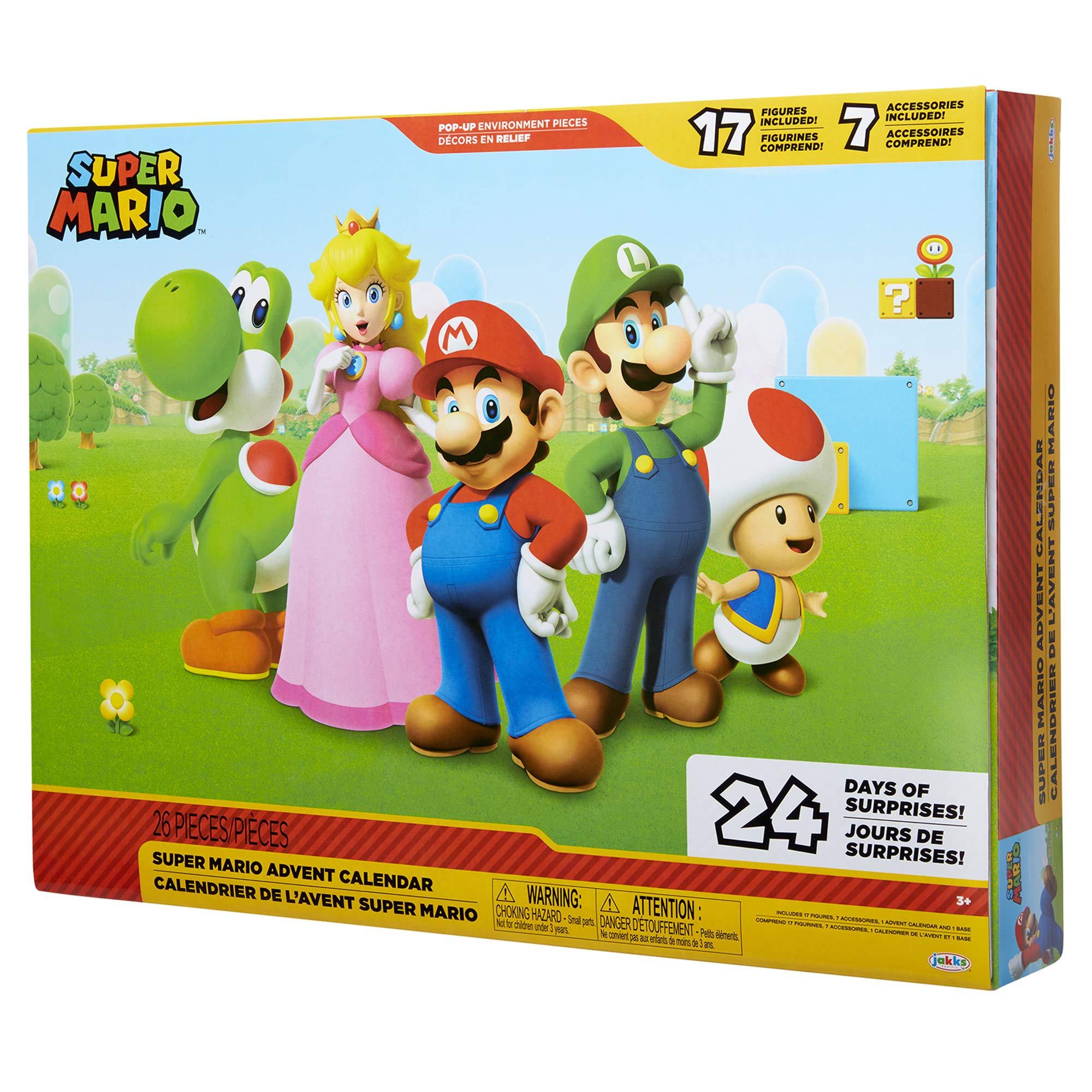 Super Mario Super Mario Nintendo 2024 Advent Calendar Christmas Holiday Calendar with 17 Articulated 2.5 Action Figures & 7 Accessories, 24 Day Surprise Countdown with Pop-Up Environment [Amazon Exclusive]