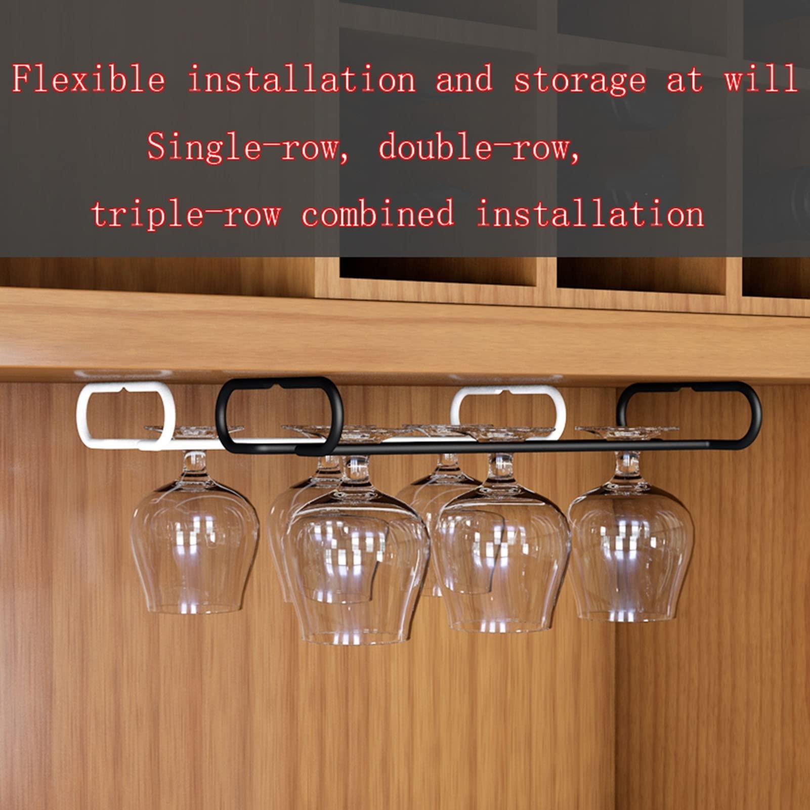 CTVR Aluminum alloy Wine Glass Rack, Stemware Hanger, Under Cabinet Wine Glasses Holder Shelf, Glass Holder Storage Hanger for Kitchen Bar screw installation