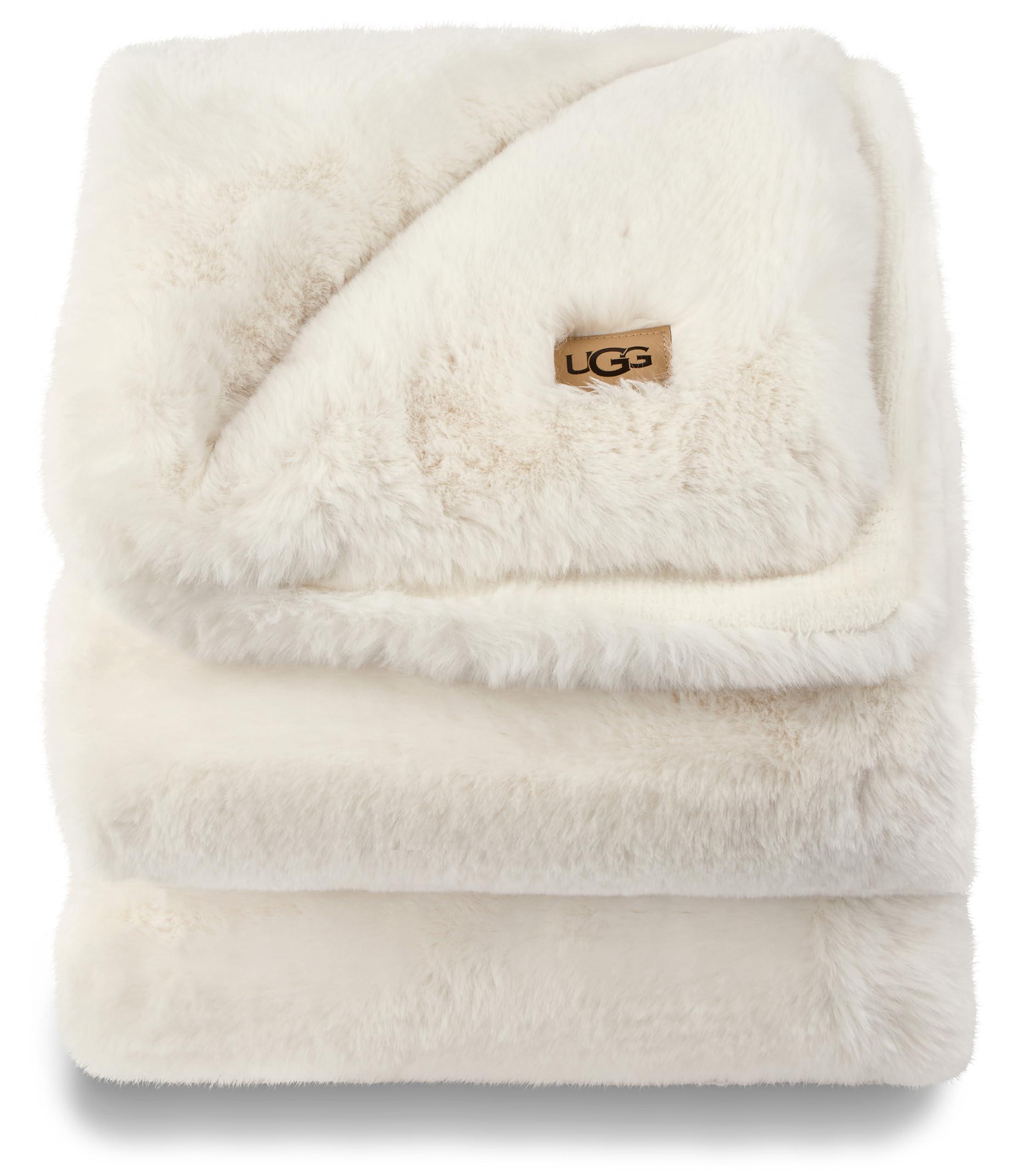 UGG UGG 16796 Euphoria Plush Faux Fur Reversible Throw Blanket for Couch or Bed Luxury Hotel Style Machine Washable Soft Cozy Home Decor Fuzzy Fluffy Sofa Blanket, 70 x 50-Inch, Snow