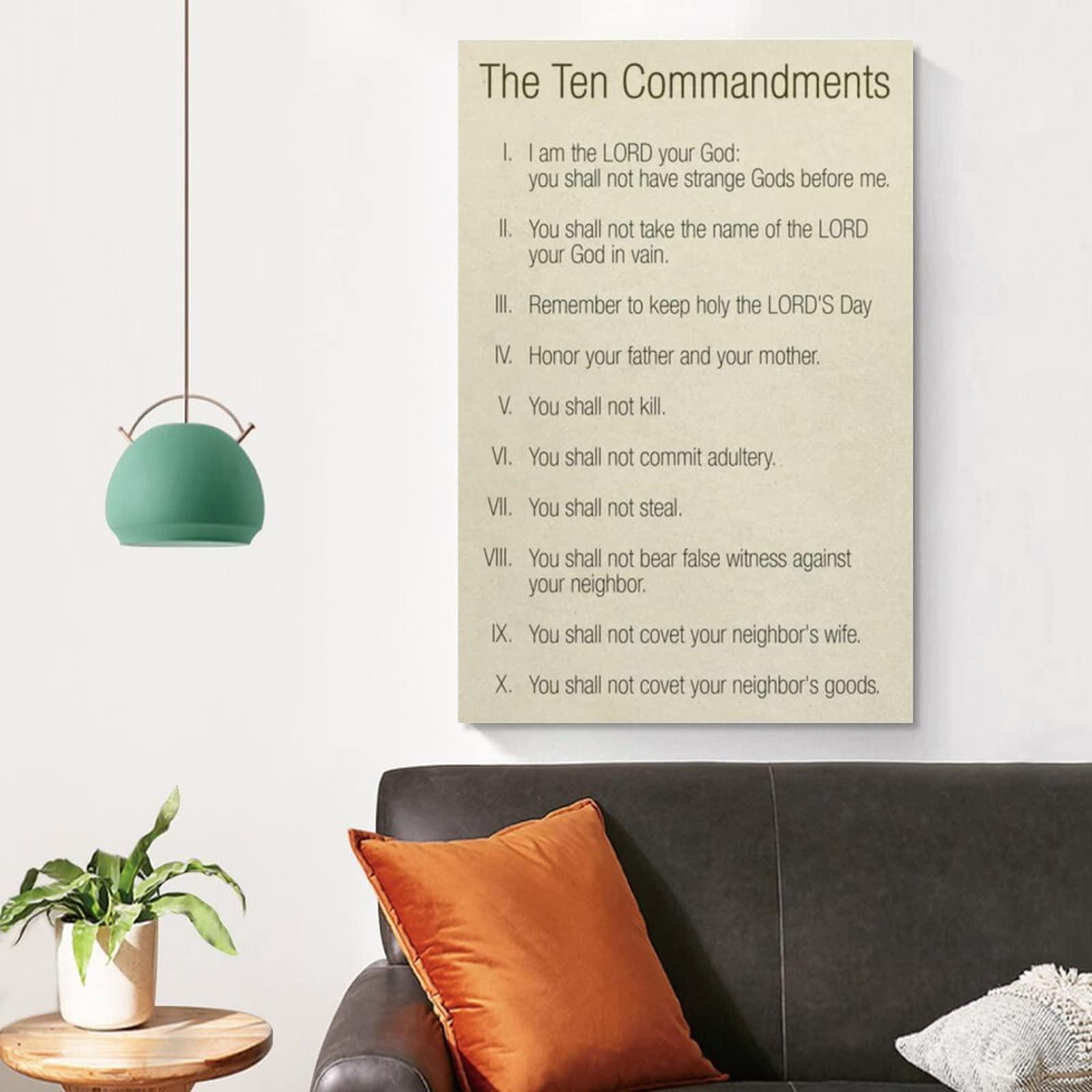 ZHJLUT Posters Ten Commandments Catholic Wall Art Prayer Scripture Wall Art Faith Quotes Poster Canvas Art Poster Picture Modern Office Family Bedroom Living Room Decorative Gift Wall Decor 16x24inch(40x6