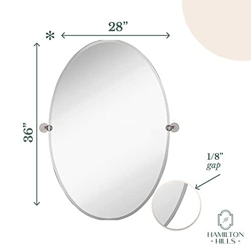 Hamilton Hills Hamilton Hills 24x36 inch Frameless Oval Pivot Wall Mirror with Black Rounded Wall Brackets | Large Circular Tilt & Pivoting Bathroom Mirror | Bedroom, Farmhouse Hanging Oval Wall-Mounted Vanity