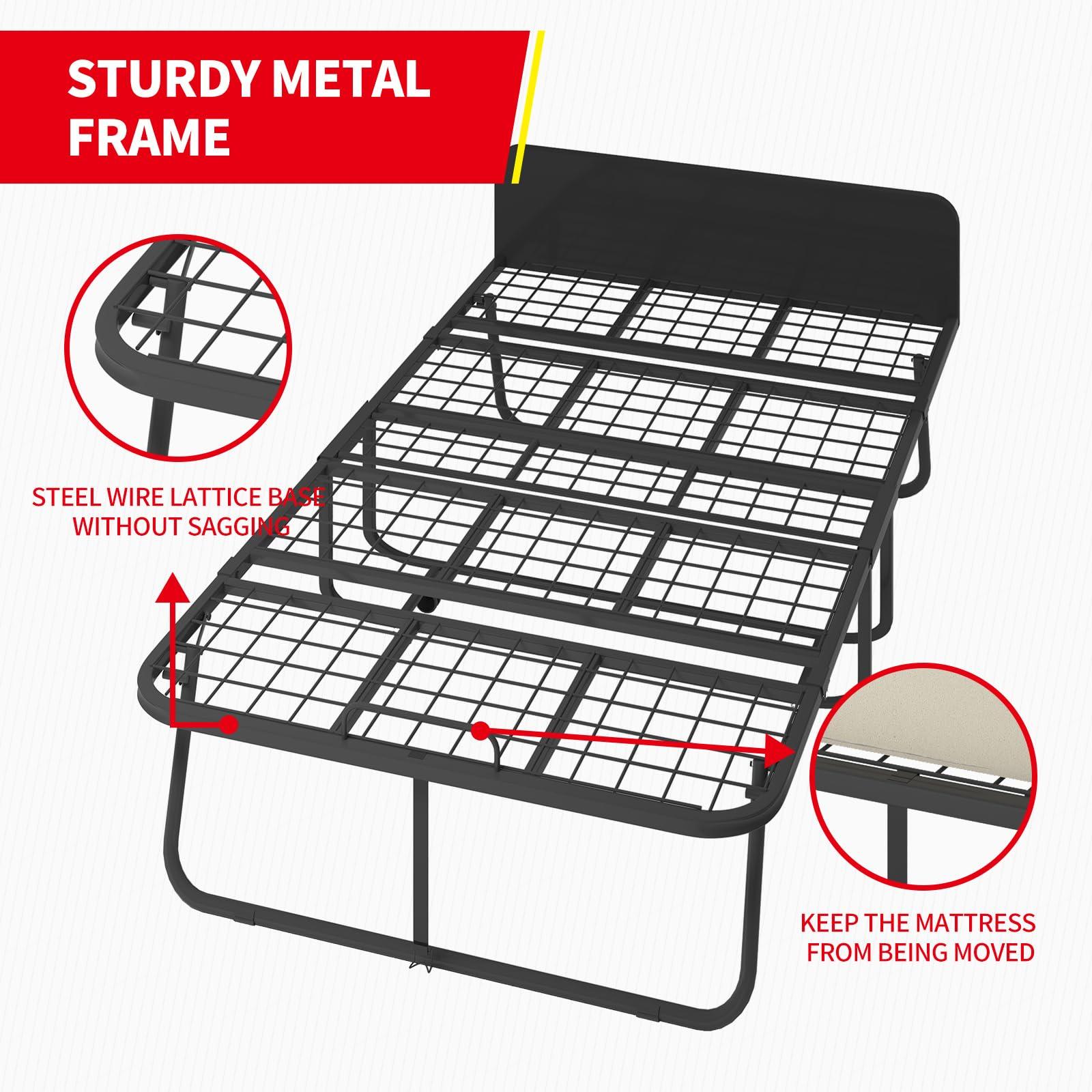 PUREMIND PUREMIND Folding Bed with 5 Inches Mattress, Upgrade Rollaway Bed for Adults with Dustproof Bag & Head Baffle, Single Portable Foldable Bed Fold Up Guest Bed with Metal Frame & Swivel Wheels