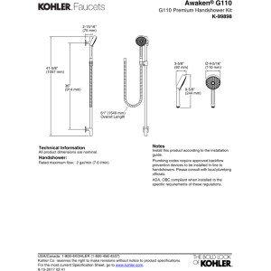 Kohler Kohler K-99898-CP Awaken G110 Premium Slidebar Kit, Polished Chrome, 7.375\"L x 4.00\"W x 44.75\"H