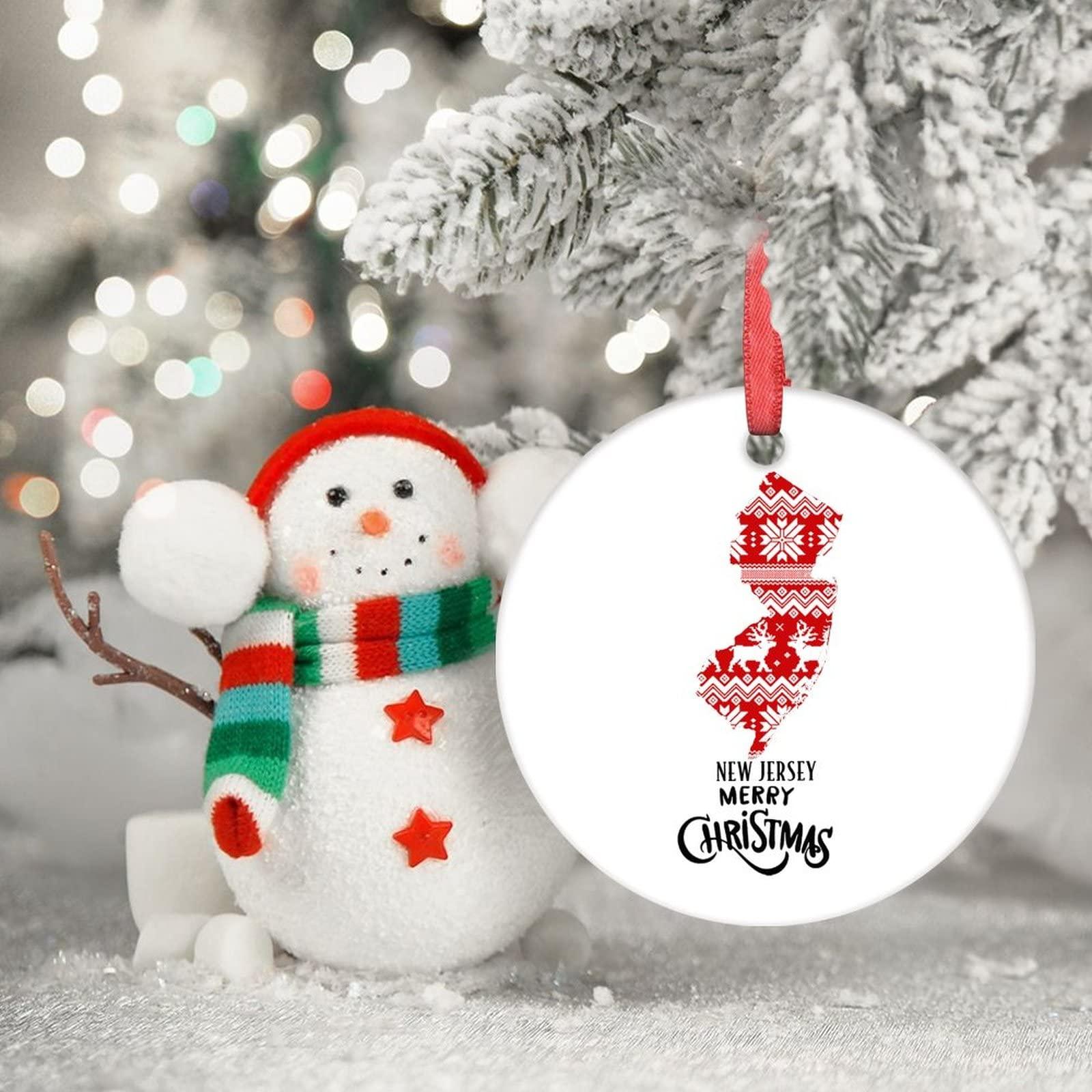 godblessign New Jersey Map Ornaments for Christmas Trees Personalized Home State Christmas Ornament 2022 Merry Christmas Ceramic Round Hanging Ornaments Christmas Keepsake New Year Gifts 3 Inch