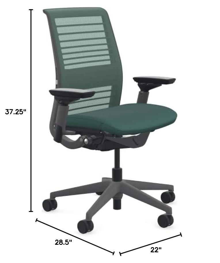 Steelcase Steelcase Think Office Chair - Ergonomic Work Chair - Lumbar Support - 4D Arms - Dark Merle Frame with 3D Knit Back - Peacock Fabric with Wheels for Hard Flooring