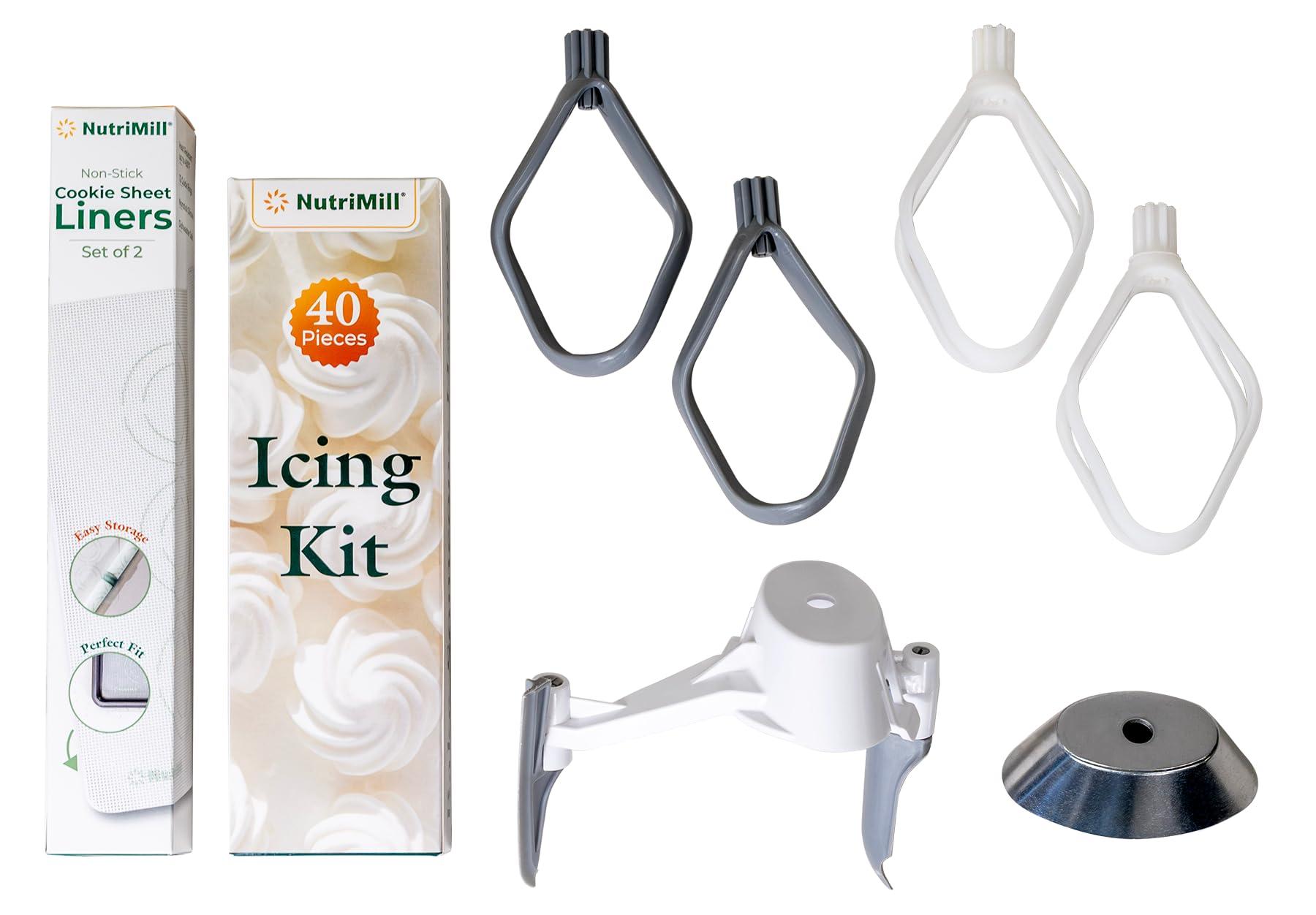 Nutrimill NutriMill Bakers Package for Bosch Universal Plus & Classic and NutriMill Artiste Stand Mixers  Bowl Scraper, Cookie Paddles, Cake Paddles, & Metal Whip Drive