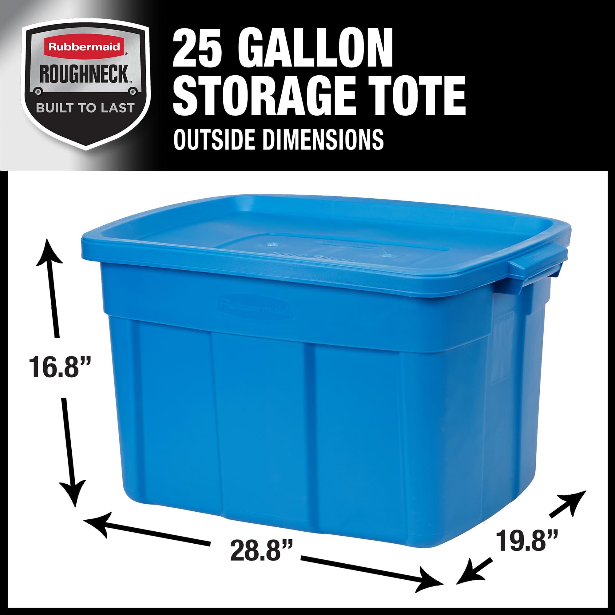Rubbermaid Rubbermaid Roughneck Tote 25 Gal, 4 Pack, Made in USA, Herirage Blue, Rugged Plastic Stackable Storage Bins with Lids and Handles