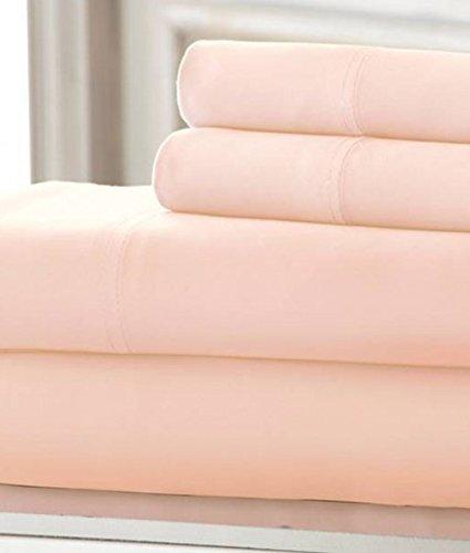 Fortune Linen 100% Pure Heavy Egyptian Cotton 4-Piece Bed Sheets Set Twin Size Fits mattresses Upto 21-24 deep Pocket True Luxury Sateen Weave (Solid, Peach)