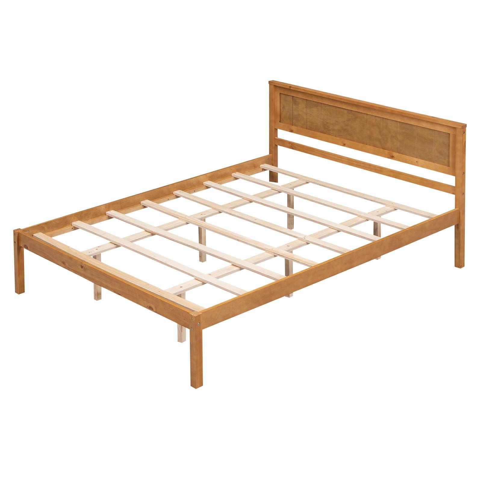 bedframe Modern Oak Queen Platform Bed Frame with Headboard, Wood Slat Support - No Box Spring Needed for Sleek and Sturdy Bedroom Furniture