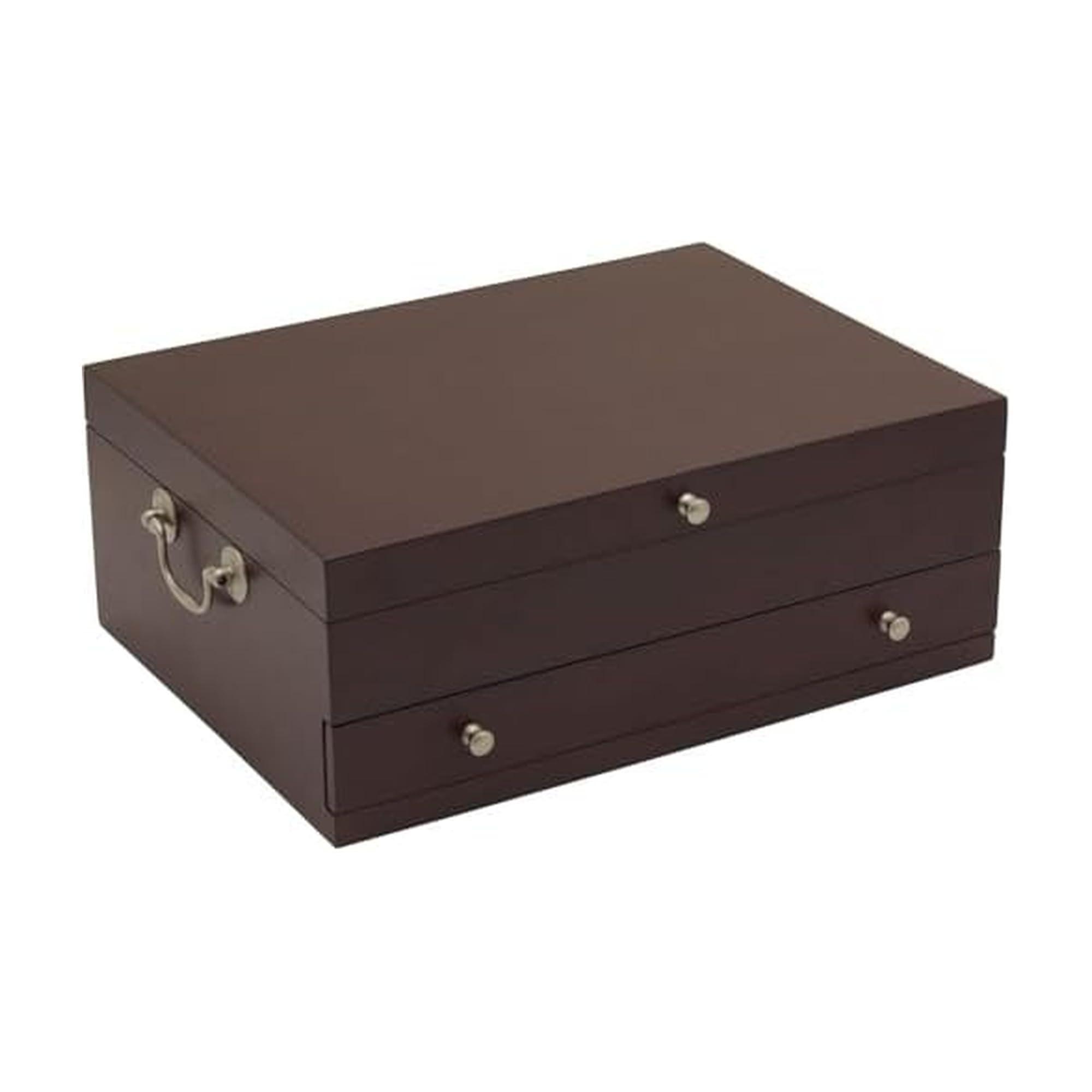 Wallace Wallace Felt Lined Flatware Storage Chest with Drawer, 15 Inch, Dark Walnut