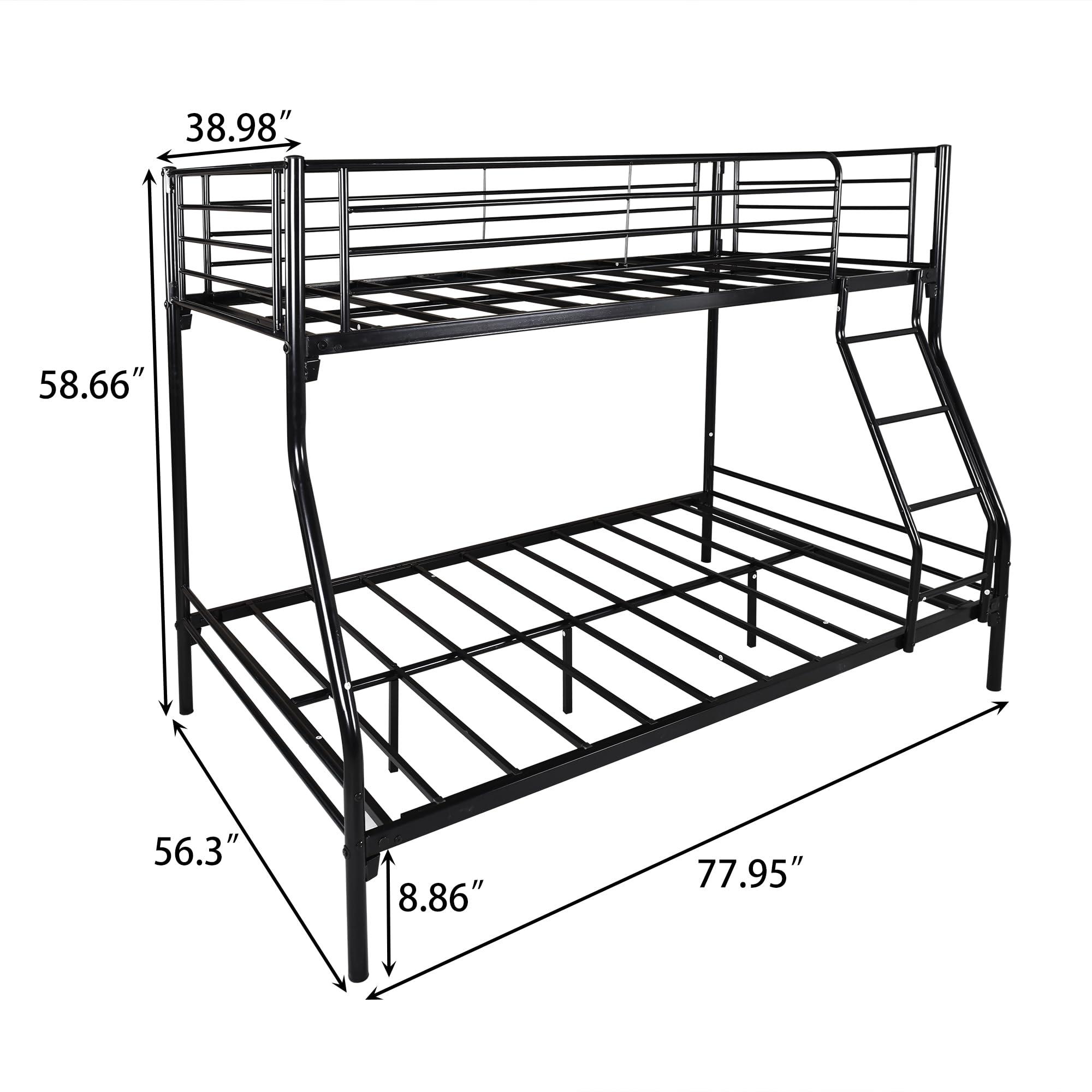 bedframe Heavy Duty Twin-Over-Full Metal Bunk Bed - Easy Assembly, Enhanced Upper-Level Guardrail for Safety, Sleek Black Finish for Stylish and Sturdy Sleeping Solution