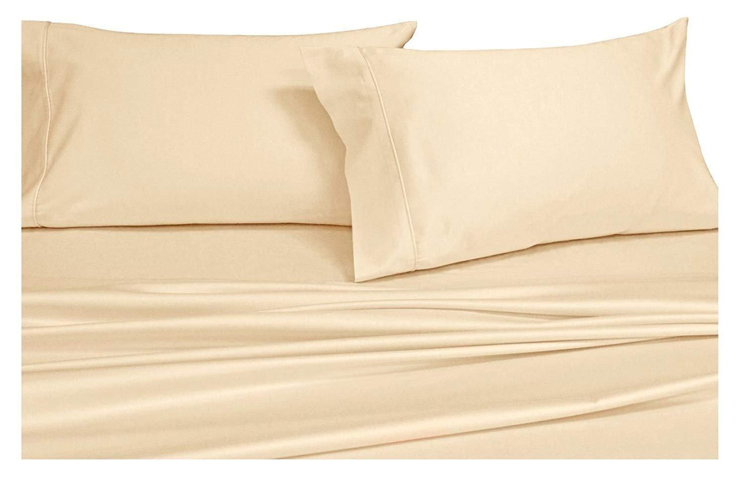 Royal Hotel Bedding Royal Hotel Bedding Split-King: Adjustable King Bed Sheets 5PC Solid Ivory 100% Combed Cotton 550-Thread-Count, Deep Pocket