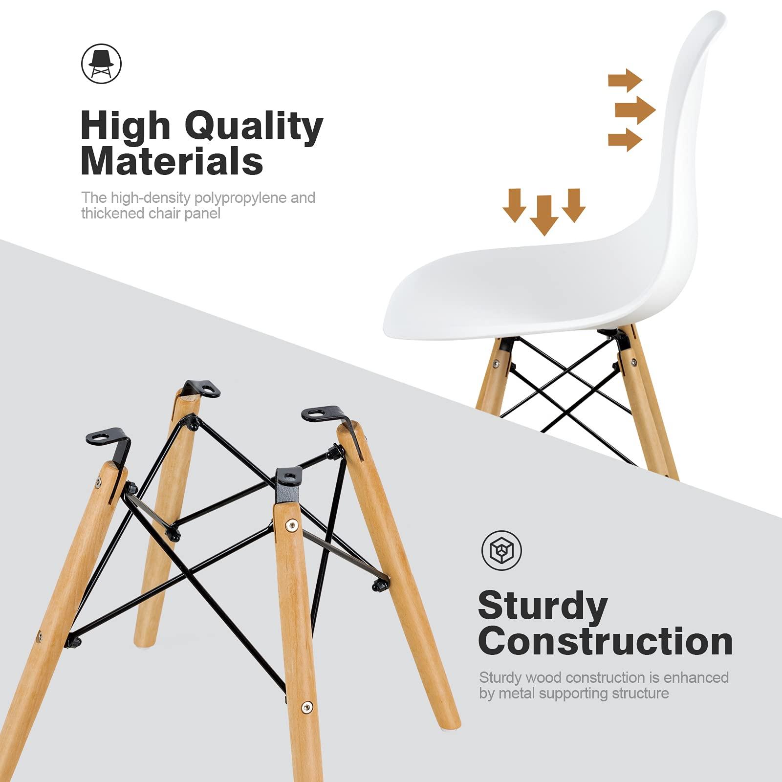 ERGOMASTER ERGOMASTER DSW Chairs Set of 4 Pre Assembled Modern Dining Chair with Sturdy Wooden Legs, Shell Lounge Plastic Chairs for Dining, Kitchen, Bedroom & Living (Set of 4 & White)