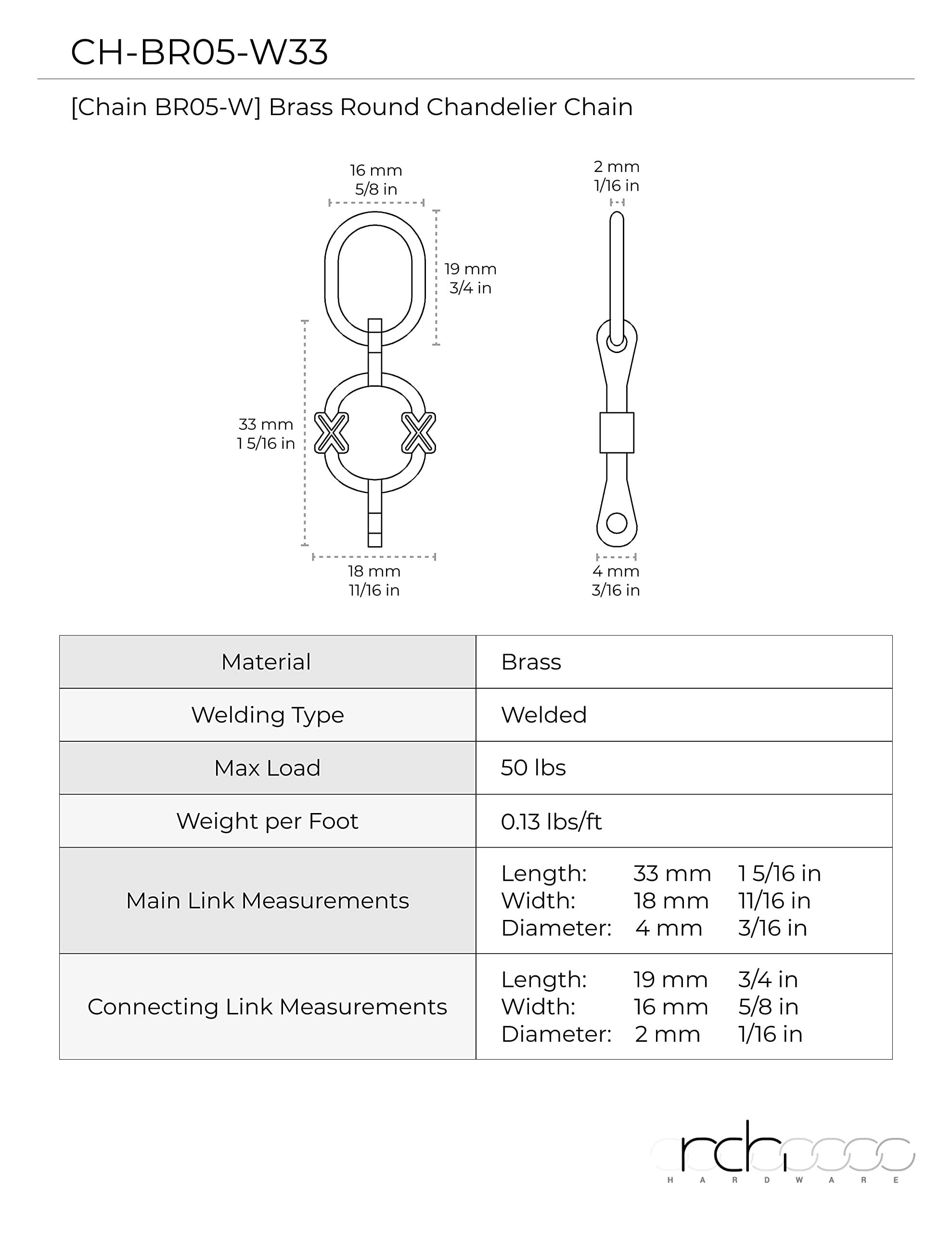 RCH Hardware RCH Hardware Decorative Antique Solid Brass Chain for Hanging, Lighting - Small Round Unwelded Links with X Design (1 Foot)