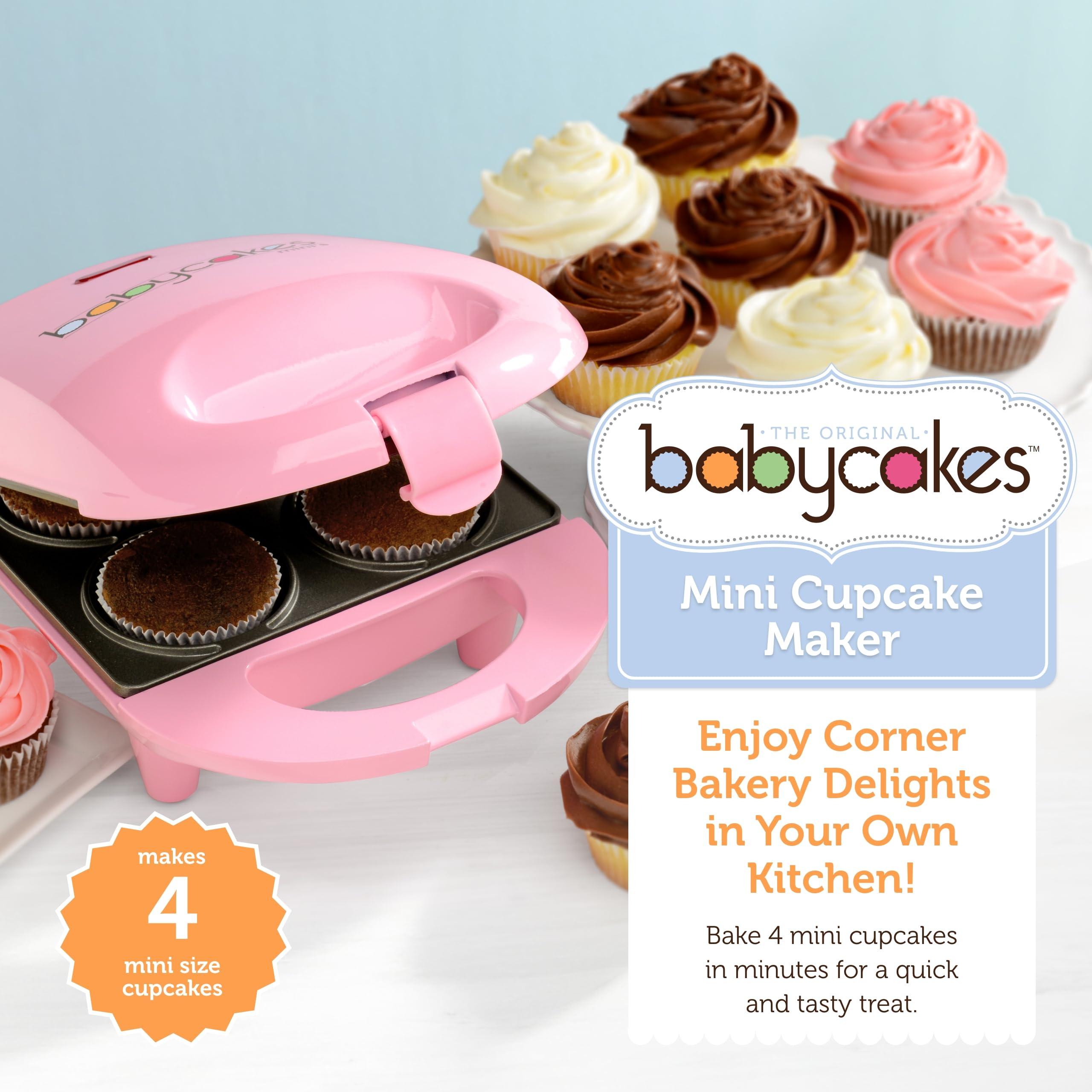 Babycakes Babycakes Mini Cupcake Maker by Select Brands - Cupcake Iron for Birthdays, Parties & More - Features Non-Stick Coating - Cupcake Machine for Kitchen Appliances - 4 Mini Cupcakes
