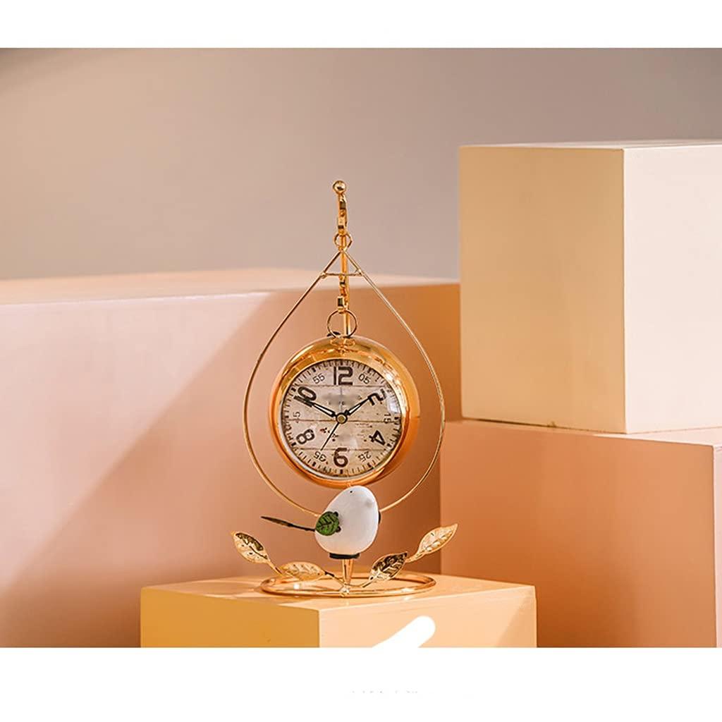 DFWINGFUUURDD Ventilation Fan Nordic Silent Table Clock Gold Metal Retro Modern Living Room Desk Clock Alarm Table Watch Gift Ideas