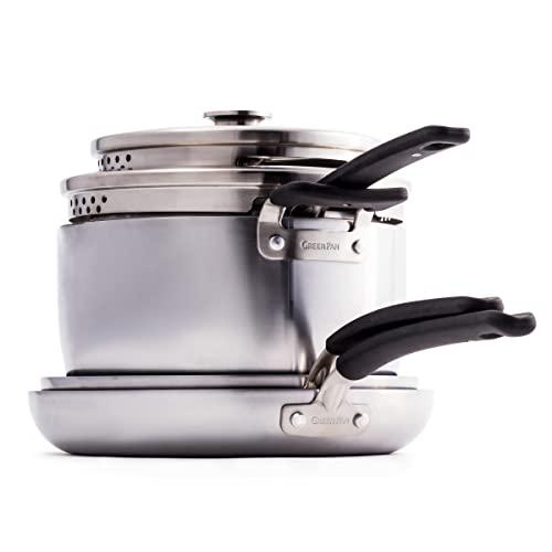 GreenPan GreenPan Levels Stackable Hard Anodized Healthy Ceramic Nonstick, 6 Piece Pots and Pans Cookware Set PFAS-Free, Dishwasher Safe, Black