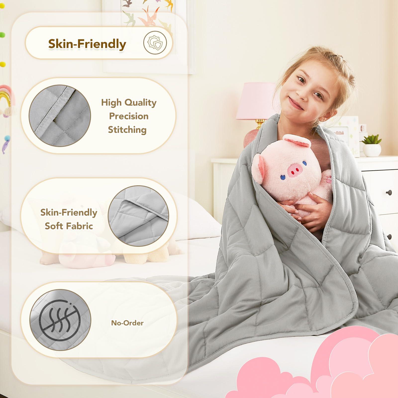 CuteKing CuteKing Weighted Blanket - Weighted Blanket with Premium Glass Beads - Breathable Heavy Blanket for Comfort Sleep - Thick Blanket All Season (7lbs, 40\"x60\", Twin, Light Grey)