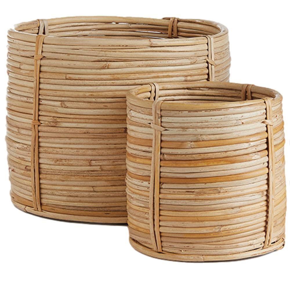 MY SWANKY HOME MY SWANKY HOME Set of 3 Natural Cane Rattan Storage Baskets Round Small 6 8 10 in Coiled