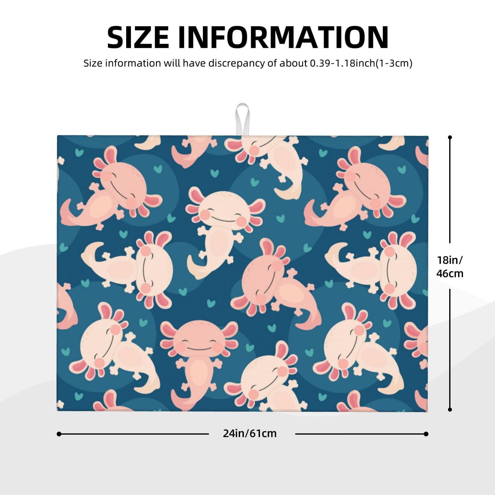 FINOWIN Dish Drying Mat for Kitchen Counter, 18x24 Inch Baby Axolotl Kawaii Dish Drainer Mat, Absorbent Reversible Microfiber XL Dish Drying Rack Pad for Kitchen Accessories