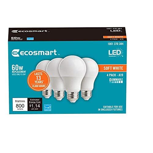 EcoSmart EcoSmart 60W Equivalent Soft White A19 Energy Star and Dimmable LED Light Bulb (4-Pack)