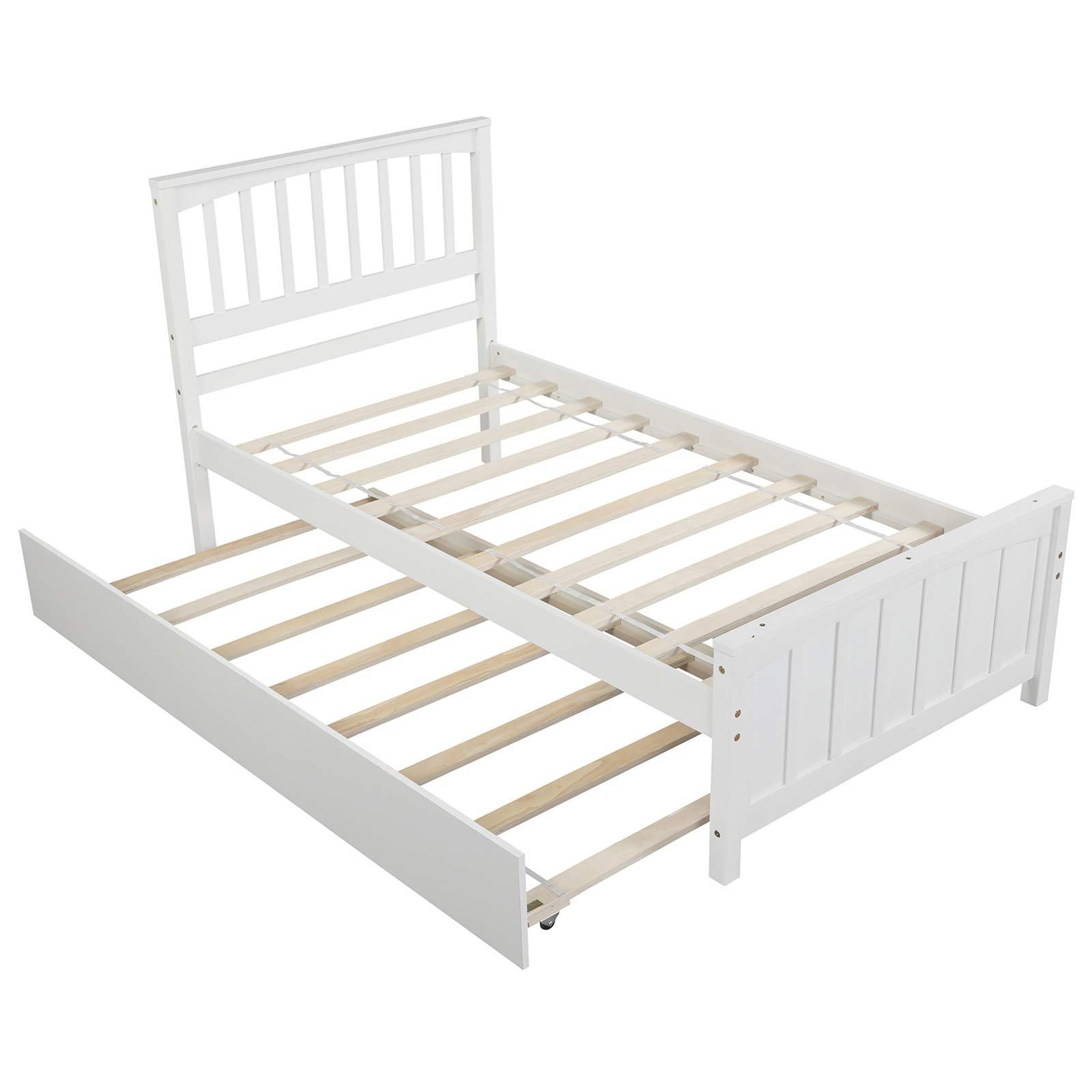 Harper & Bright Designs Harper & Bright Designs Twin Size Platform Bed with Trundle, Wooden Twin Bed Frame, Kids Platform Bed (White)