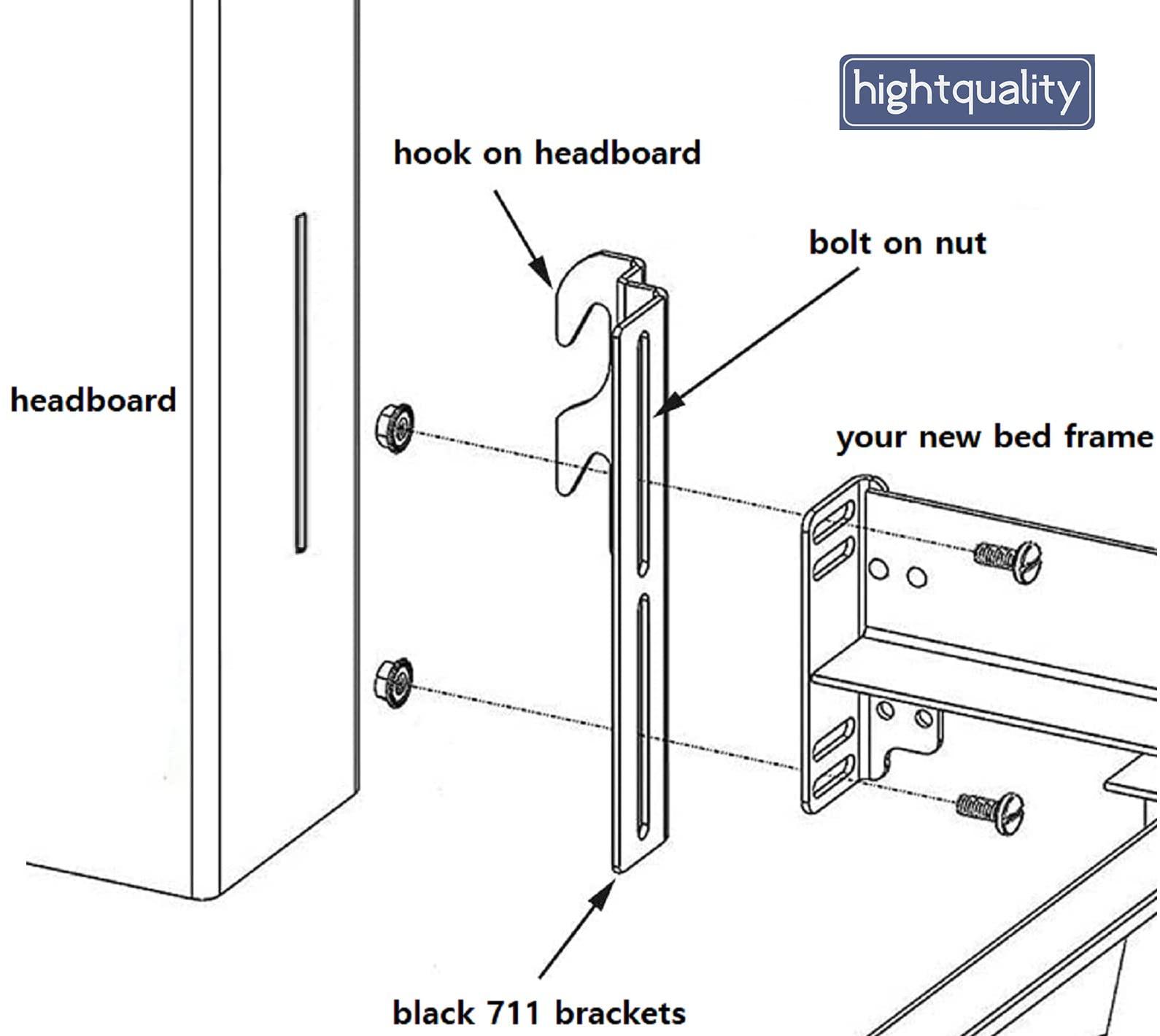 ruiru bro 4pcs 711 Bolt-On to Hook-On Bed Frame Conversion Brackets for Headboard or Footboard,Bed Hook Adapter kit with Hardware, Hook on Bed Rails Brackets(Black)