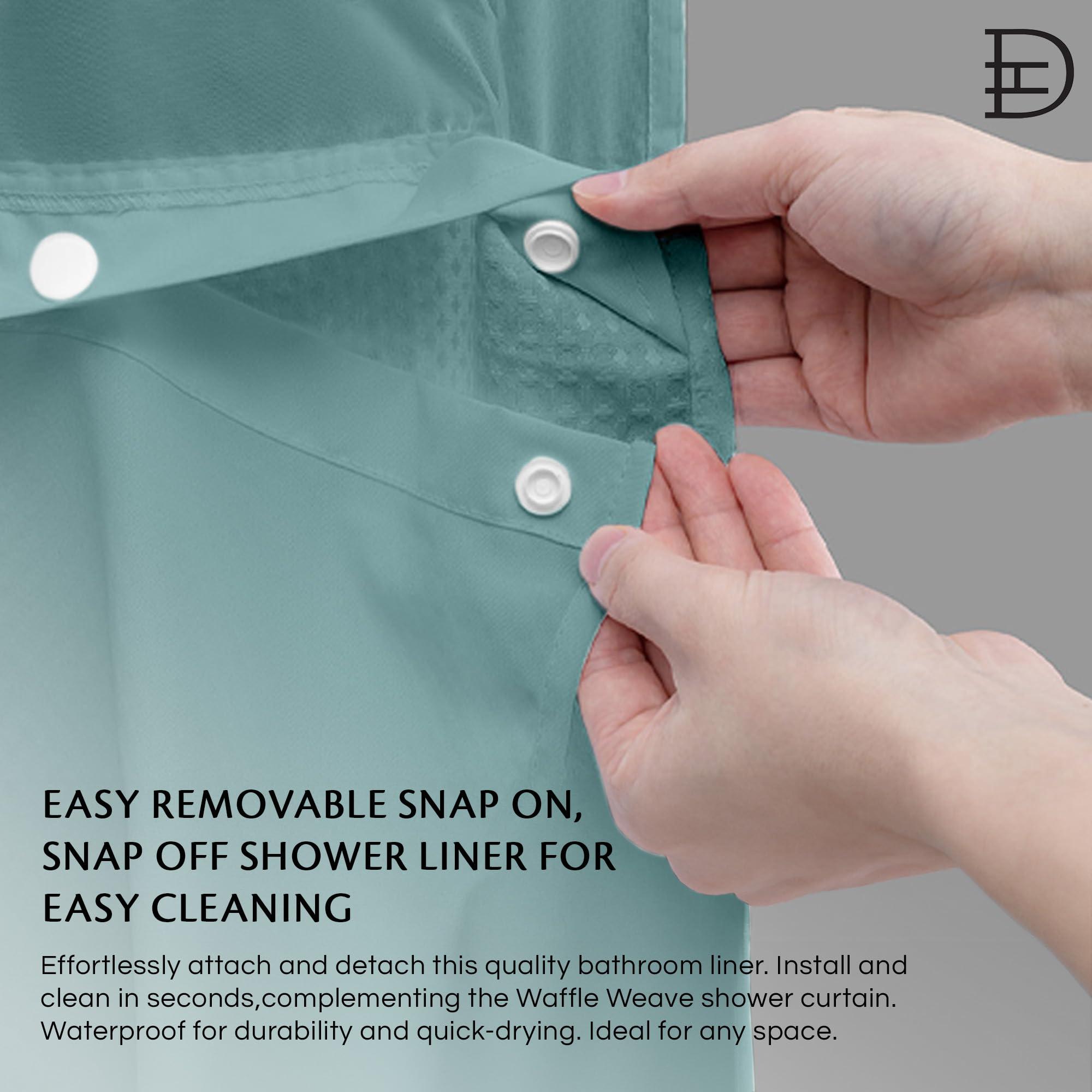 Dainty Home Waffle Weave Shower Curtain With Liner Sets - Modern Shower Curtain for Bathroom With Mesh Top Window - Premium Quality Fabric Snap Shower Curtain